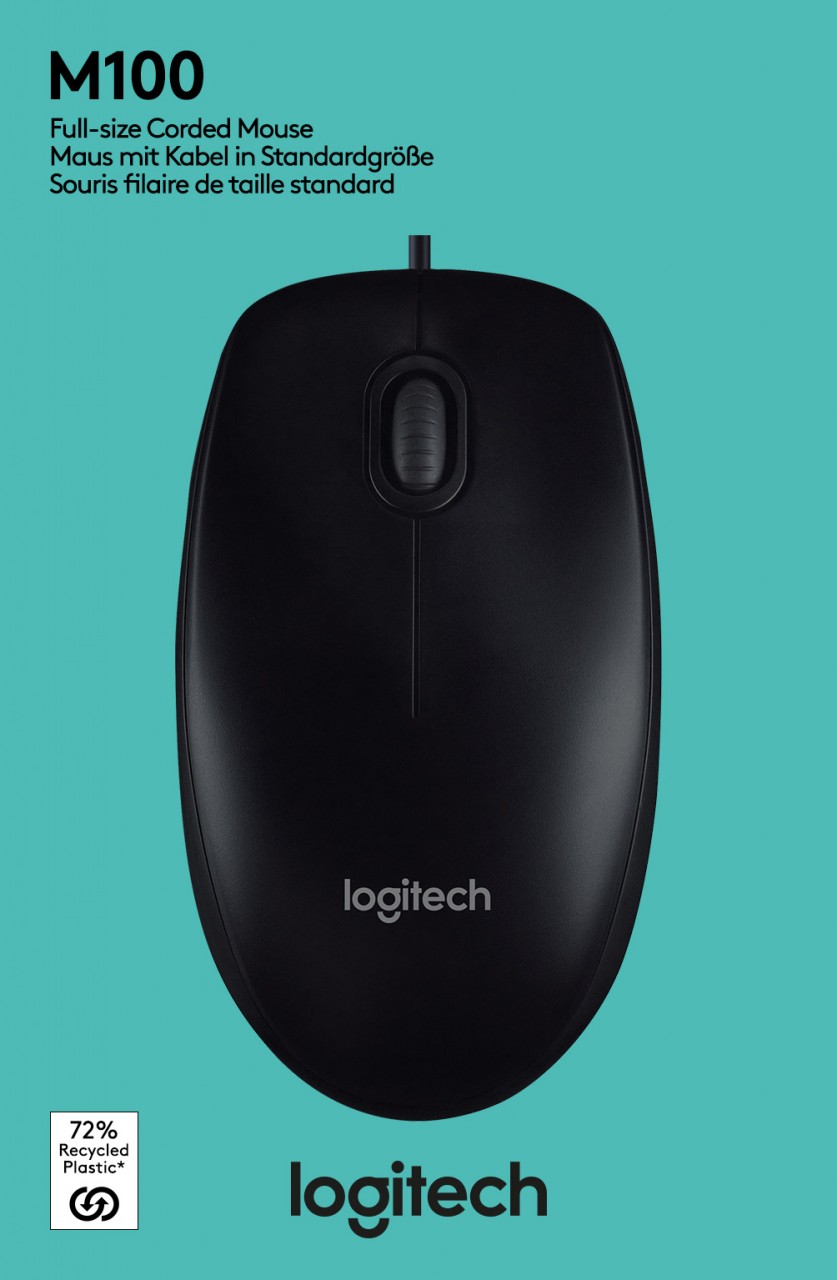 Logitech Maus M100, USB, anthrazit Optisch, 1000 dpi, 3 Tasten, Retail Logitech Maus M100, USB, anthrazit Optisch, 1000 dpi, 3 Tasten, Retail von Logitech
