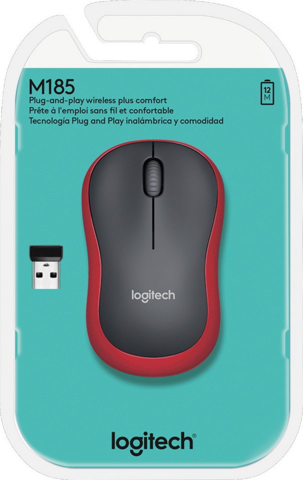 Logitech Maus M185 optisch Wireless kabellos 3 Tasten 1000 dpi rot 910-002240 Maus von Logitech