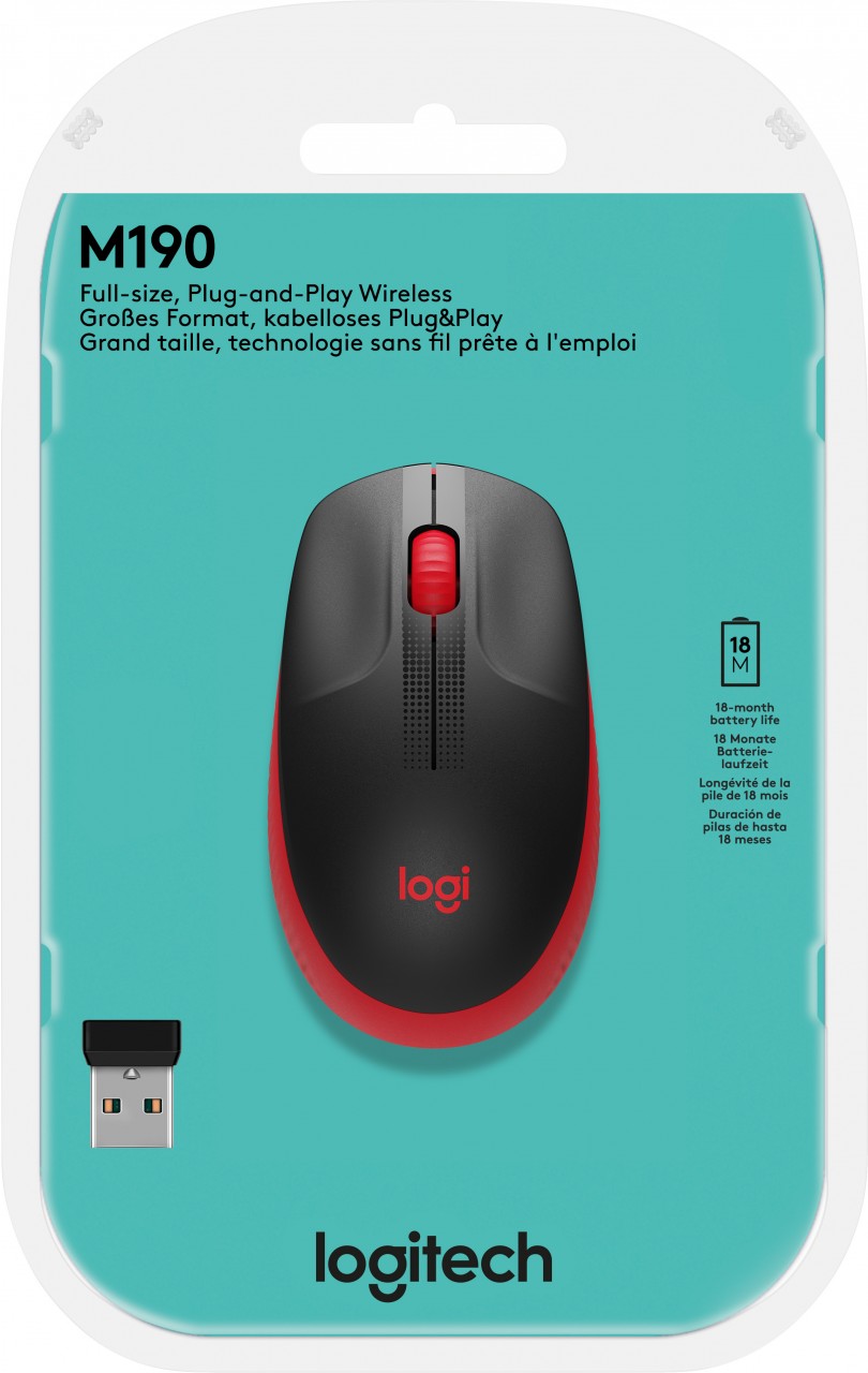 Logitech Maus M190, Wireless, rot Optisch, 1000 dpi, 3 Tasten, Retail Logitech Maus M190, Wireless, rot Optisch, 1000 dpi, 3 Tasten, Retail von Logitech