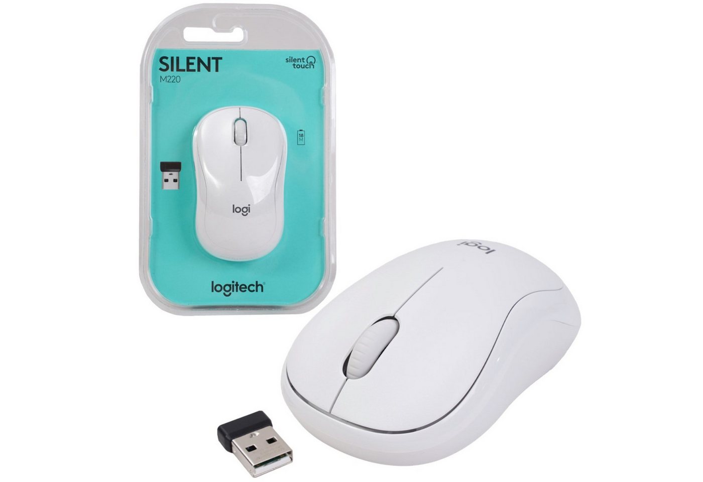 Logitech PC USB Maus M220 Silent Weiß 3 Tasten SilentTouch Mäuse (Wireless Mouse Kabellos Funk Leise Tasten USB Nano Receiver) von Logitech