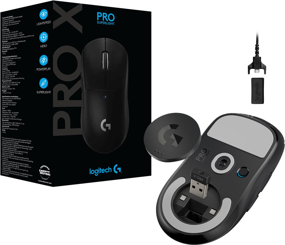 Logitech PRO X SUPERLIGHT Wireless Gaming Mouse - Maus - optisch - 5 Tasten - kabellos - LIGHTSPEED - Logitech LIGHTSPEED-Receiver - Schwarz Logitech PRO X SUPERLIGHT Wireless Gaming Mouse - Maus - optisch - 5 Tasten - kabellos - LIGHTSPEED - Logitech LIGHTSPEED-Receiver - Schwarz von Logitech