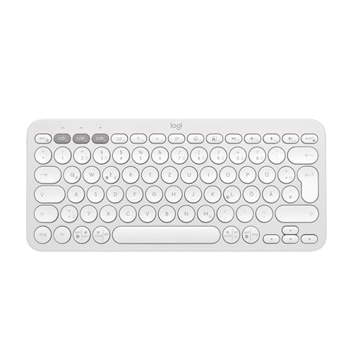 Logitech Pebble Keys 2 K380s, kabellose Multi-Device Bluetooth-Tastatur mit anpassbaren Sondertasten, schlank und mobil, Easy-Switch - Windows, macOS, iPadOS, Android, ChromeOS, Deutsches QWERTZ,Weiß von Logitech