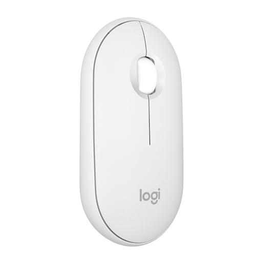 Logitech Pebble Mouse 2 M350s schlanke kabellose Bluetooth-Maus, mobil, leicht, anpassbare Taste, leise Klicks, Easy-Switch für Windows, macOS, iPadOS, Android, ChromeOS - Weiß von Logitech