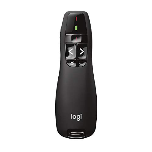 Logitech R400 Presenter, Kabellose 2.4 GHz Verbindung via USB-Empfänger, 15m Reichweite, Roter Laserpointer, Intuitive Bedienelemente, 6 Tasten, Batterieanzeige, PC - Schwarz von Logitech