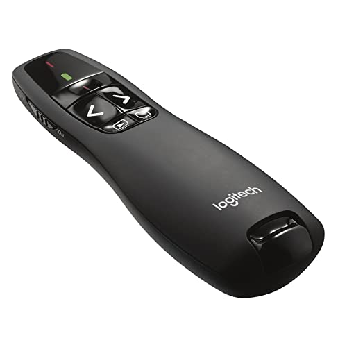 Logitech R400 Presenter, Kabellose 2.4 GHz Verbindung via USB-Empfänger, 15m Reichweite, Roter Laserpointer, Intuitive Bedienelemente, 6 Tasten, Batterieanzeige, PC - Schwarz von Logitech