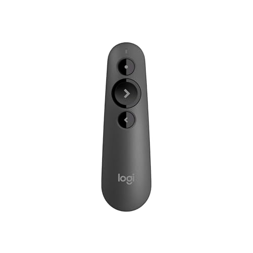 Logitech R500s Presenter mit Laser Klasse 1 für Bluetooth und USB – Universell kompatibel, 20 Meter Reichweite, konfigurierbar, intelligente Batterienutzung mit 12 Monaten Laufzeit – Dunkelgrau von Logitech