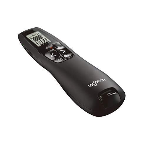 Logitech R700 Presenter, Kabellose 2.4 GHz Verbindung via USB-Empfänger, 30m Reichweite, Roter Laserpointer, LCD-Display mit Timer und Batterieanzeige, 6 Tasten, PC - Schwarz von Logitech