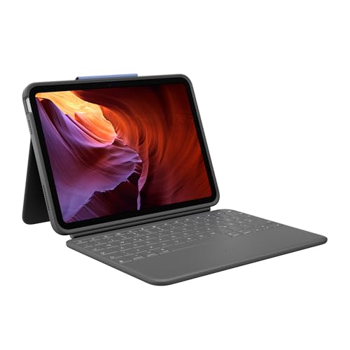 Logitech Rugged Folio Tastatur-Case für iPad (10. Generation und A16) mit Smart Connector und strapazierfähiger, spritzwassergeschützter Tastatur, Deutsches QWERTZ-Layout - Grau von Logitech