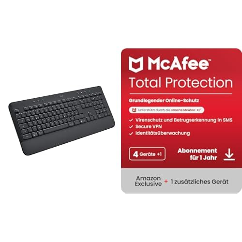 Logitech Signature K650 | Bluetooth, Logi USB-Empfänger | Deutsches QWERTZ, Grau + McAfee Total | 4 + 1 Gerät | 12 Monate, Download von Logitech