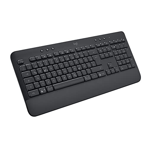 Logitech Signature K650 Comfort kabellose Tastatur mit Handballenauflage, BLE Bluetooth/Logi Bolt USB-Empfänger, Soft-Touch-Tastatur, Numpad, PC/Windows/Mac, Deutsches QWERTZ - Grau von Logitech