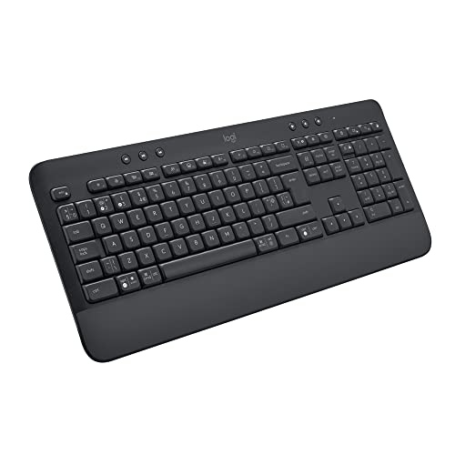 Logitech Signature K650 Comfort kabellose Tastatur mit Handballenauflage, BLE Bluetooth/Logi Bolt USB-Empfänger, Soft-Touch-Tastatur, Numpad, PC/Windows/Mac, Englishes QWERTY - Grau von Logitech