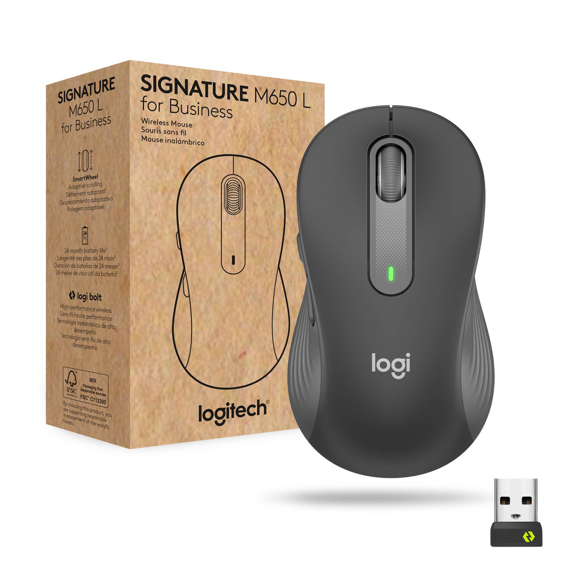 Logitech Signature M650 L Wireless Mouse for Business, Für Rechtshänder, 5 Tasten, Graphite von Logitech
