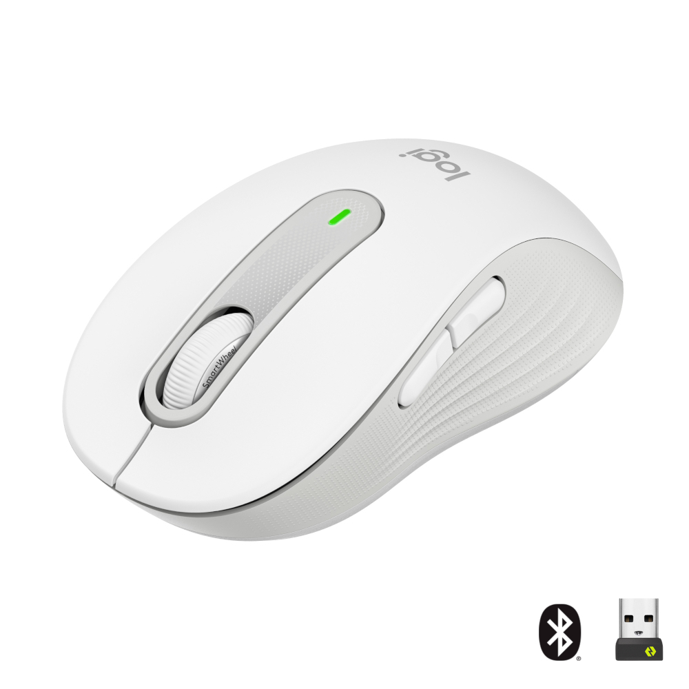 Logitech Signature M650 Large, kabellose Maus, Bluetooth- und Logi Bolt-kompatibel, Siltent Touch, Smartwheel, USB-Empfänger, Offwhite von Logitech