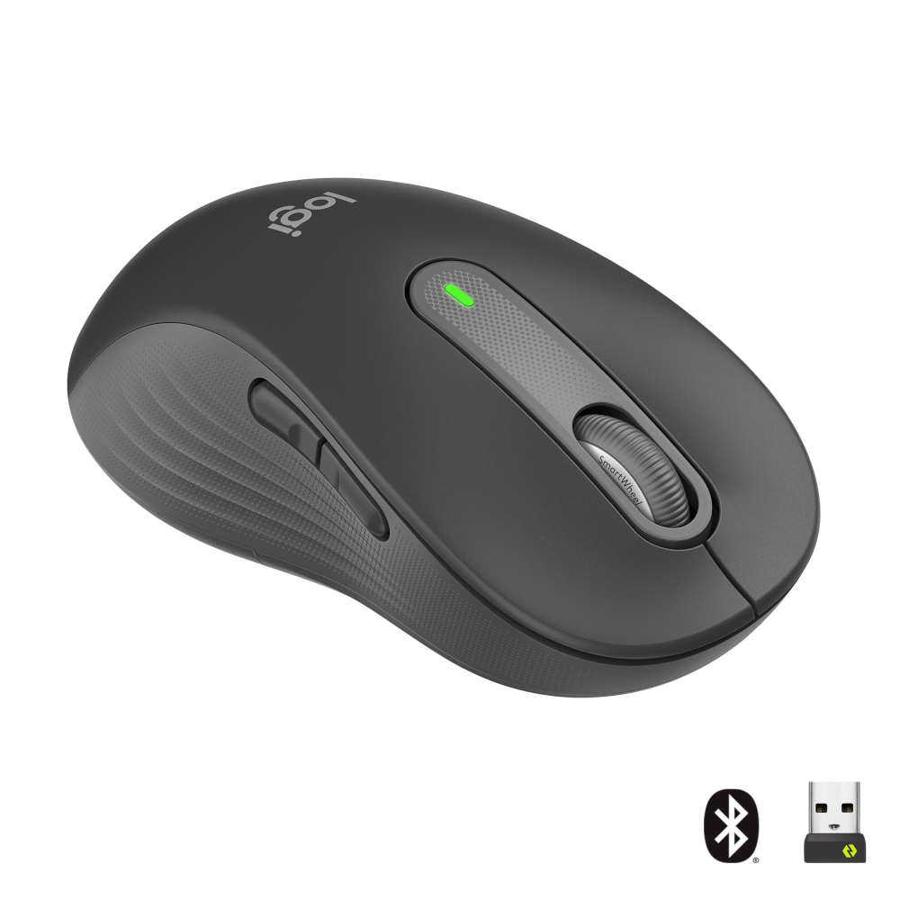 Logitech Signature M650 Large Links, kabellose Maus, Bluetooth- und Logi Bolt-kompatibel, Siltent Touch, Smartwheel, USB-Empfänger, Graphite von Logitech