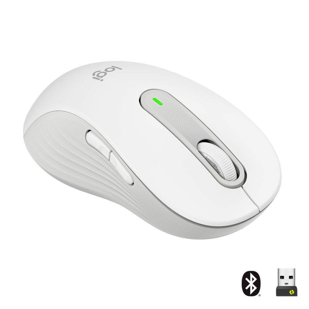 Logitech Signature M650 Large Links, kabellose Maus, Bluetooth- und Logi Bolt-kompatibel, Siltent Touch, Smartwheel, USB-Empfänger, Offwhite von Logitech