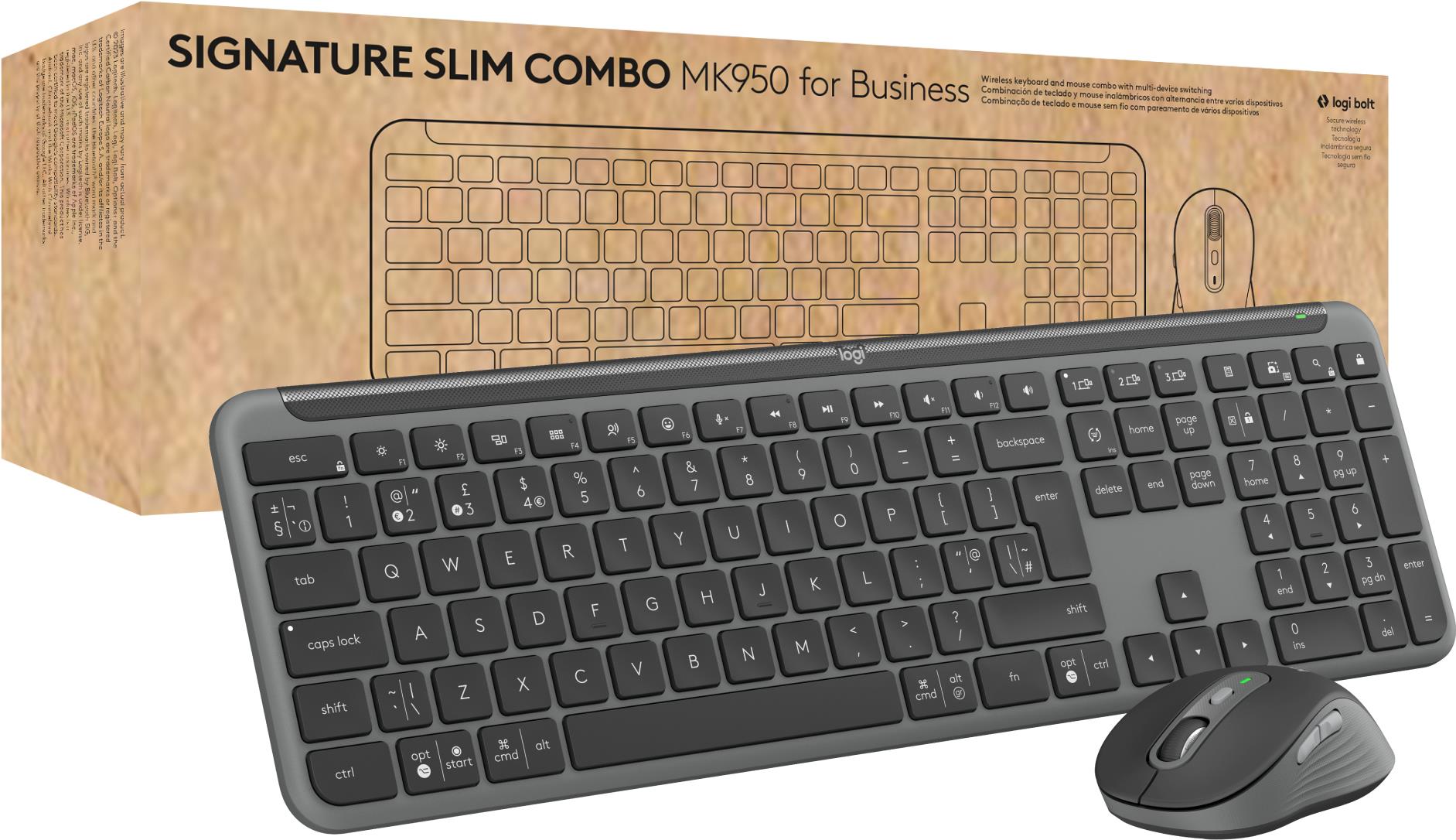 Logitech Signature Slim Combo MK950 for Business - Tastatur-und-Maus-Set - 100% full size - kabellos - Bluetooth 5.1 LE - AZERTY - Französisch - Graphite (920-012505) von Logitech