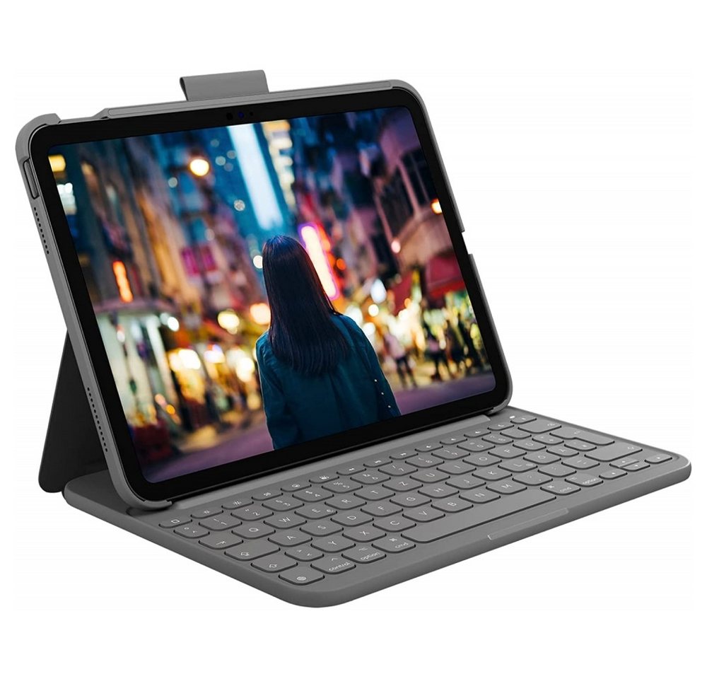 Logitech Slim Folio für iPad (10. Gen) grau Tastaturhülle. iPad-Tastatur (Integrierter Stand) von Logitech