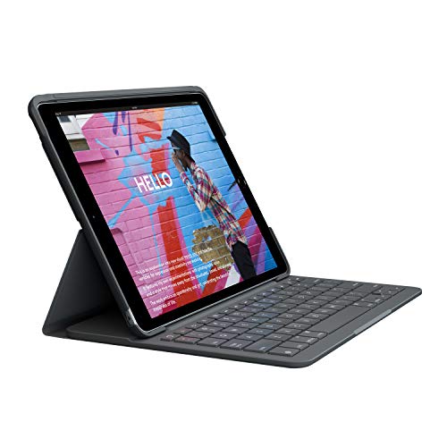 Logitech Slim Folio für iPad (7., 8. und 9. Generation) Tastatur-Case mit integrierter kabelloser Tastatur, Deutsches QWERTZ-Layout - Graphit von Logitech