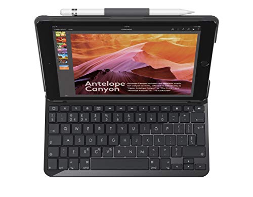 Logitech Slim Folio iPad Hülle mit Kabelloser Bluetooth Tastatur, Für’s iPad der 5. & 6. Generation (A1893, A1954, A1822, A1823), 14 iOS-Sondertasten, Englisches QWERTY-Layout Carbon von Logitech