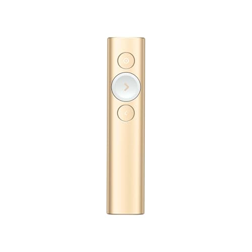 Logitech Spotlight Presenter, Bluetooth und 2.4 GHz Verbindung via USB-Empfänger, Digitaler Laserpointer, 30m Reichweite, Timer, Vibrationsalarm, PC/Mac/Android/iOS - Gold von Logitech