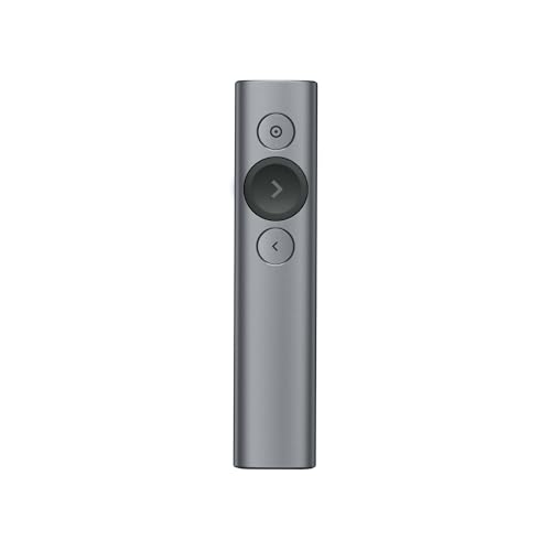 Logitech Spotlight Presenter, Bluetooth und 2.4 GHz Verbindung via USB-Empfänger, Digitaler Laserpointer, 30m Reichweite, Timer, Vibrationsalarm, PC/Mac/Android/iOS - Slate/Grau von Logitech