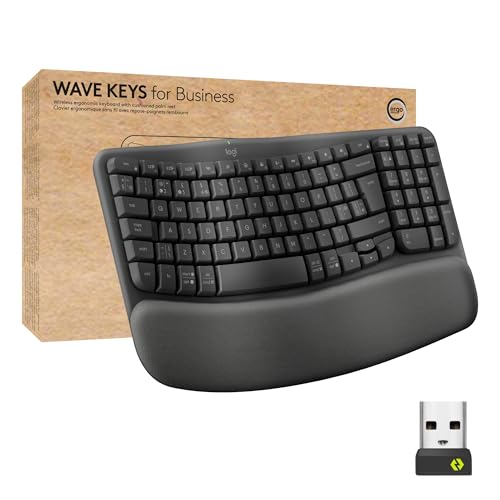 Logitech Wave Keys for Business, kabellose ergonomische Tastatur mit gepolsterter Handballenauflage – Grafit, Spanisches QWERTY-Layout von Logitech