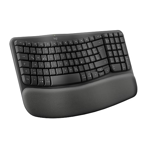 Logitech Wave Keys kabellose ergonomische Tastatur, gepolsterte Handballenauflage, komfortables natürliches Tippen, Easy-Switch, Bluetooth, Logi Bolt, Multi-OS, Windows/Mac, Deutsches AZERTY, Graphit von Logitech
