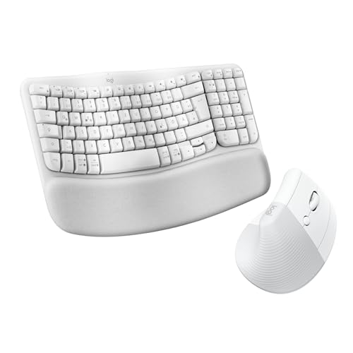 Logitech Wave Keys und Lift vertikale Maus – Ergonomisches Bundle – kabellose Tastatur mit gepolsterter Handballenauflage und vertikale kabellose Maus – Bluetooth, Multi-OS, Windows/Mac - Weiß von Logitech