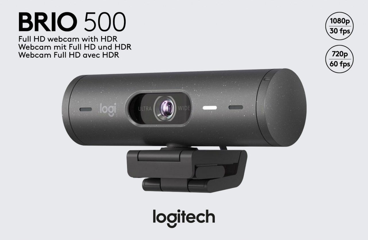 Logitech Webcam BRIO 500, Full HD 1080p, grafit 1920x1080, 30 FPS, USB-C, Privacy Shutter, Retail Logitech Webcam BRIO 500, Full HD 1080p, grafit 1920x1080, 30 FPS, USB-C, Privacy Shutter, Retail von Logitech