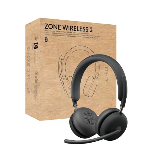 Logitech Zone Wireless 2 Premium-Headset mit Geräuschunterdrückung, Hybrid-ANC, Bluetooth, USB-C, USB-A, Zertifiziert für Zoom, Google Meet, Google Voice, Fast Pair - Grafit von Logitech