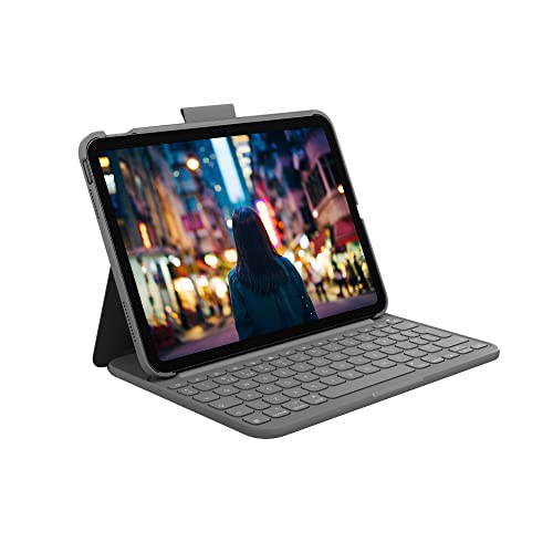 Logitech iPad (10. Generation) Tastatur-Case | Slim Folio mit integrierter kabelloser Tastatur, Englishes QWERTY-Layout, Graphit von Logitech