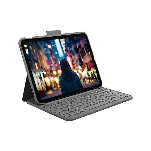 Logitech iPad (10. Generation) Tastatur-Case | Slim Folio mit integrierter kabelloser Tastatur (Grafit) - French Layout von Logitech