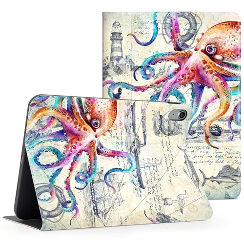 Lokigo Hülle für iPad (A16) 11. Generation 11 Zoll 2025, iPad 10. Generation Hülle 10 Zoll 2022, Multi-Angle Viewing Protective Stand iPadCover 10. Generation, Unterstützung Touch ID, Octopus von Lokigo