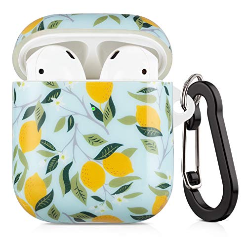 Lokigo Lemon AirPods Hülle Schutzhülle kompatibel mit Apple AirPods 2 und 1 Früchte Hard Case Kits mit Schlüsselanhänger/Armband/Ohrbügel/Uhrenbandhalter für Mädchen Damen Herren (Zitrone) von Lokigo