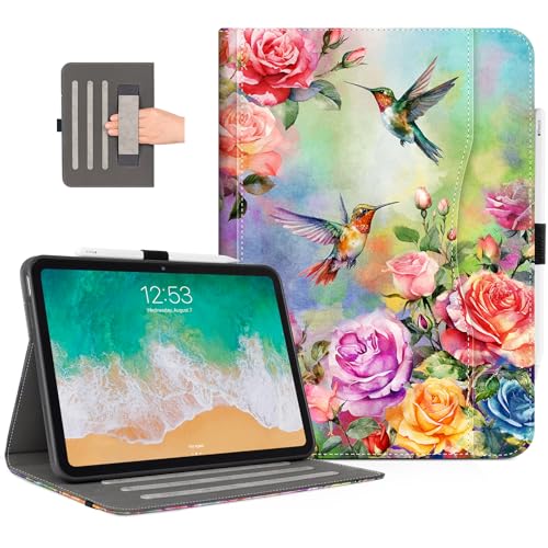 Lokigo Schutzhülle für iPad 11. Generation (27,9 cm) (A16) 2025, iPad 10. Generation Hülle 2022 11 Zoll, iPad Cover 10. Generation Stifthalter, Handschlaufe, automatischer Wake/Sleep, Kolibri von Lokigo