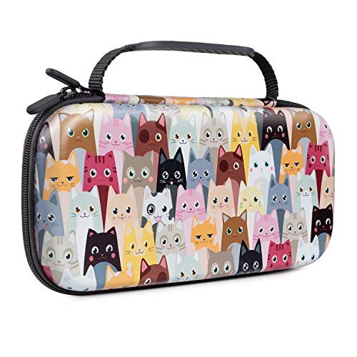 Lokigo Tragetasche für Nintendo Switch, stoßfeste Hartschale Schutzhülle Reisetasche mit 20 Spielkartensteckplätzen für Nintendo Switch Konsole Joy-Con & Zubehör (Katzen) von Lokigo