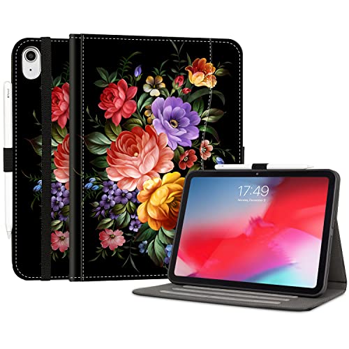 iPad 10. Generation Hülle 10.9 Zoll Blumen (Modell 2022), 10. Generation iPad Hülle Schutzhülle Smart Tablet Cover mit Multi-Viewing Stand – [Eingebauter Stifthalter, Auto Wake/Sleep, Schwarz von Lokigo