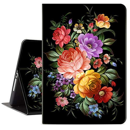 iPad 9. Generation Hülle Colord Floral, 10,2 Zoll iPad Hülle für iPad 8. Gen/7th Gen Tablet, stoßfest, tragbar, Slim Smart Cover mit Multi-Viewing Ständer, Auto Wake/Sleep, Schwarz von Lokigo