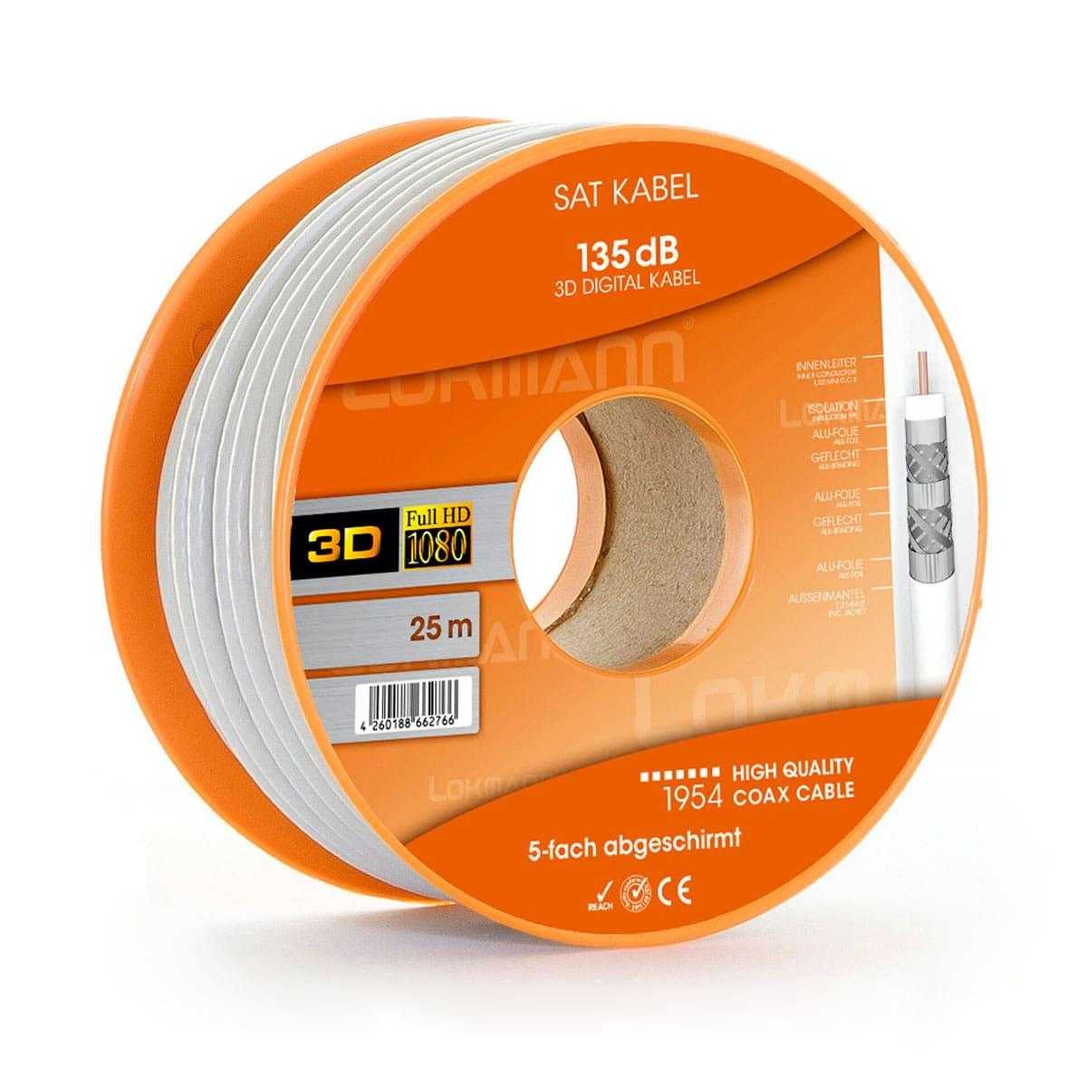 Koax Sat Kabel Lokmann 135dB CCS (5-fach HQ 7mm 3D UHD 4K & 8K weiß) 25m von Lokmann