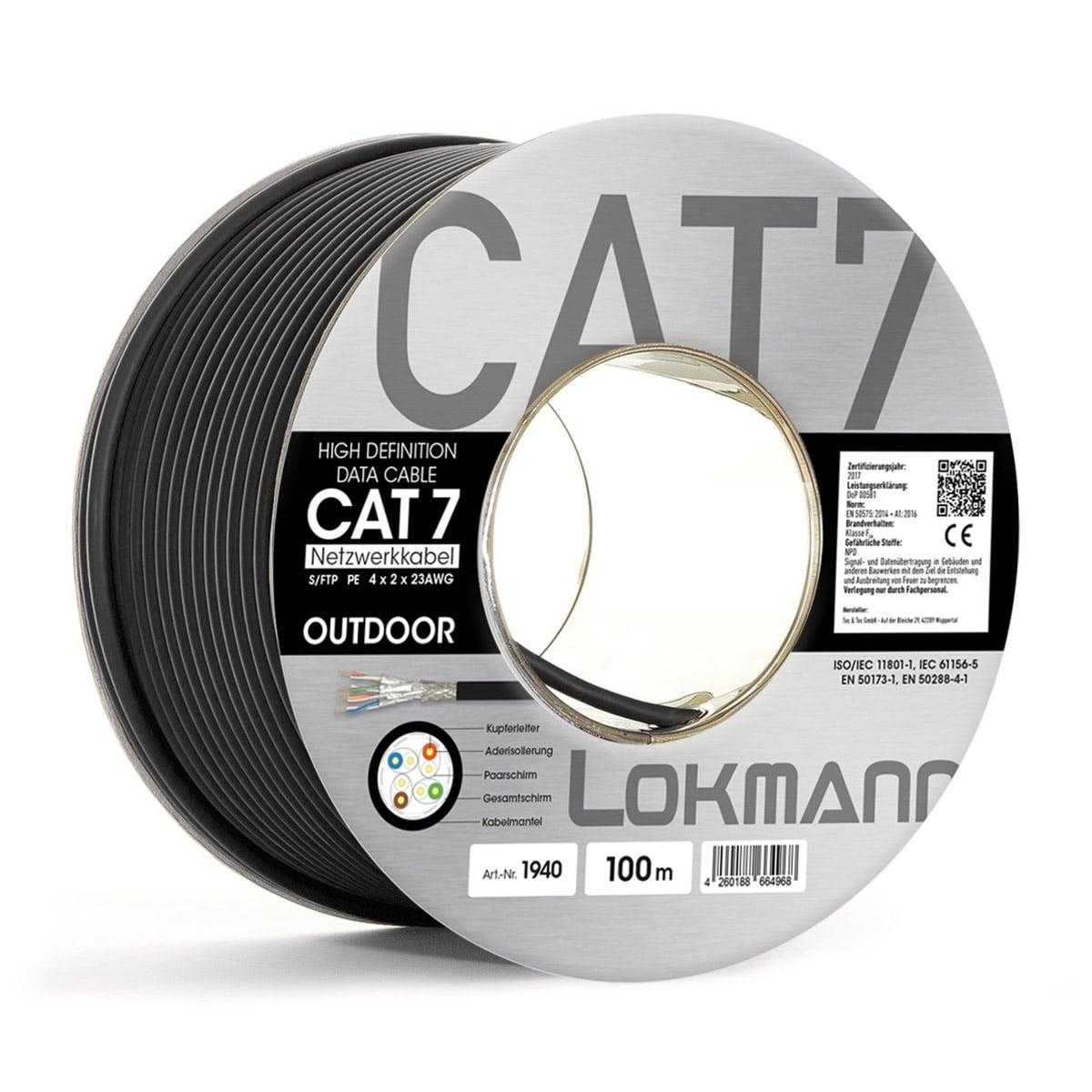 Lokmann Outdoor Netzwerkkabel CAT7 Kupfer (600 MHz S/FTP PIMF AWG 23/1 Erdkabel UV Schwarz) von Lokmann