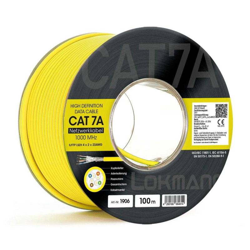Lokmann Patch Netzwerkkabel CAT 7A Kupfer (1000 MHz S/FTP LSZH 23AWG Verlegekabel Gelb) 100m Simplex von Lokmann