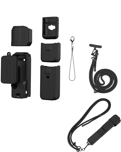 Pocket 3 Silikonhülle & Verstellbares Schlüsselband-Set, Schutzhülle Crossbody Strap für DJI OSMO Pocket 3 Zubehör (Schwarz) von Lokyoyo