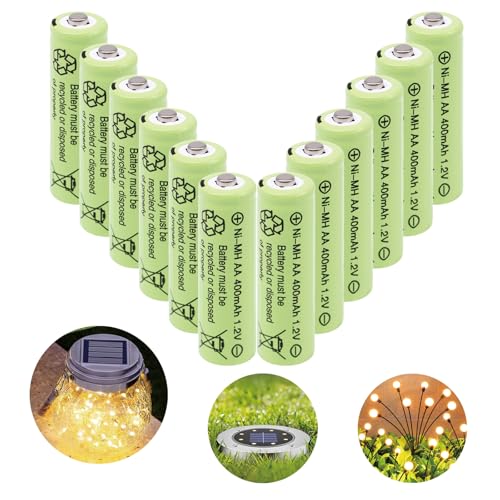 Lombaour 1,2 V 400 mAh NiMH wiederaufladbare AA-Batterien, 12 Stück, Doppel-A-Akku für Solarleuchten, Lichterketten, Wegbeleuchtung, Maus, Tastatur von Lombaour
