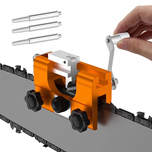 Kettensägenschärfer Kit, Lomhyve Kettensäge Schärfgerät, Tragbar Handkurbeln Sägekettenschärfgerät, Sägeketten Schärfgerät Zubehör für alle Arten von Elektrische Kettensägen (Orange) von Lomhyve