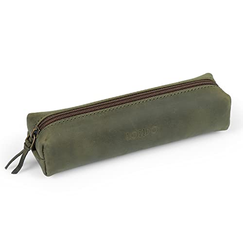 Londo Echt Leder Federmäppchen mit Reißverschluss - Bleistift Beutel (Olive) von Londo