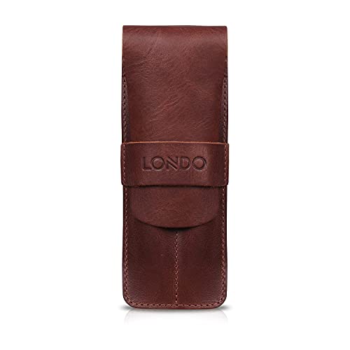 Londo OTTO445 Etui aus Echtleder mit Zwei Fächern und Schutzhülle - Bleistift Beutel, Pencil Case, Schlampermäppchen,Schlampermäppchen (Braun) von Londo