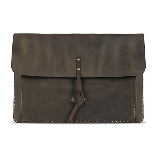 Londo Real Grain Leather MacBook Pro Case with Front Pocket & Flap Closure (Olive, 13 Zoll), OTTO503 von Londo