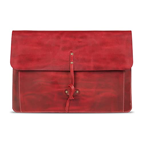 Londo Real Grain Leather MacBook Pro Case with Front Pocket & Flap Closure (Rot, 13 Zoll), OTTO502 von Londo