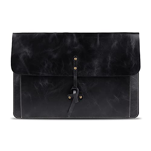 Londo Real Grain Leather MacBook Pro Case with Front Pocket & Flap Closure (Schwarz, 13 Zoll), OTTO499 von Londo