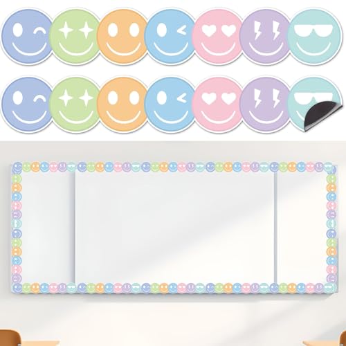 Wiederverwendbare magnetische Pinnwand-Bordüre, 100 m, adrettes glückliches Gesicht, magnetische Bordüre, buntes Lächeln, Pinnwand-Dekorationen für Klassenzimmer, Büro und Aktivitätsraum, Zubehör von Lonfliness
